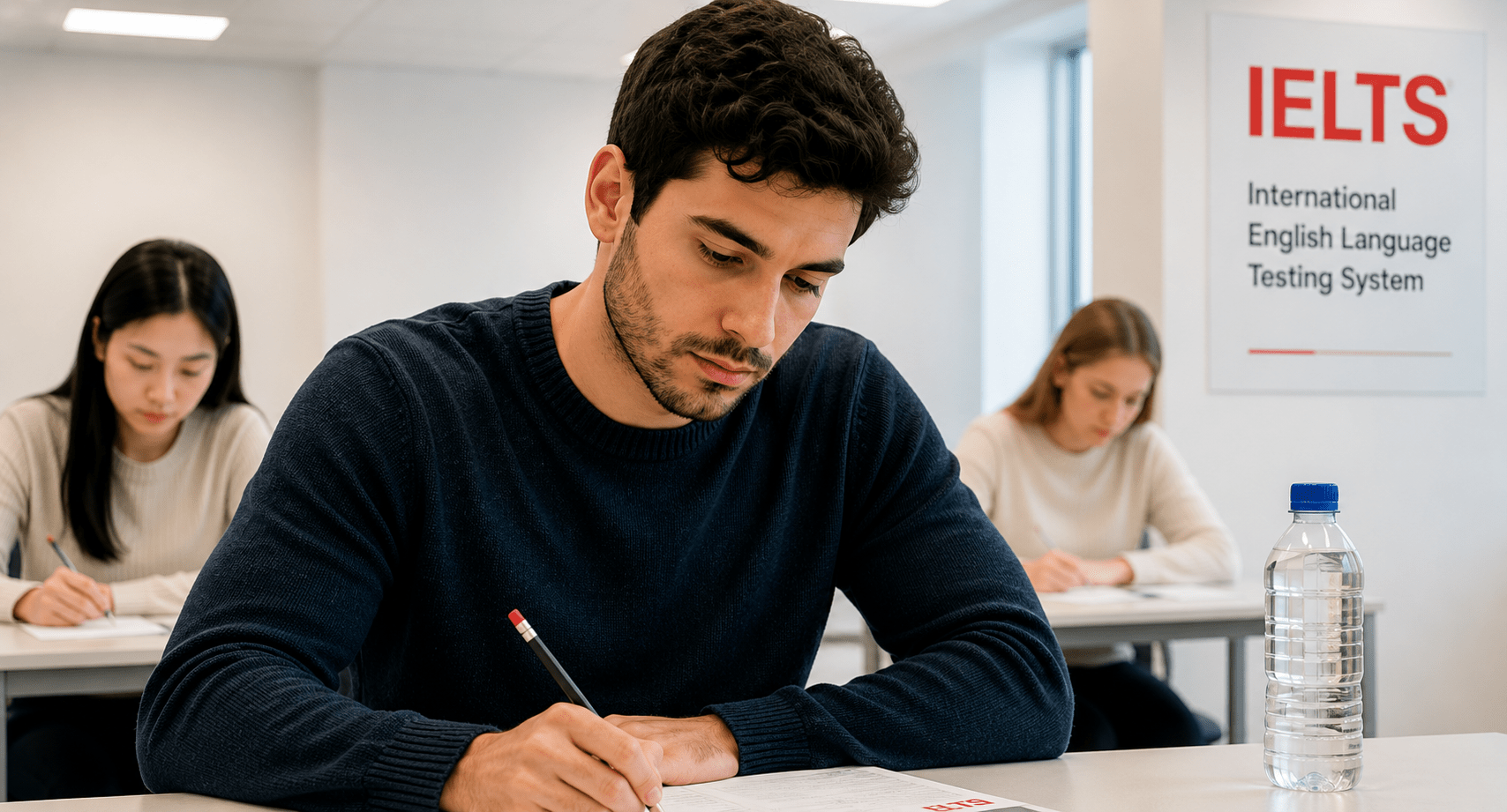 Aluno realizando prova de certificação IELTS Aluno realizando prova de certificação IELTS